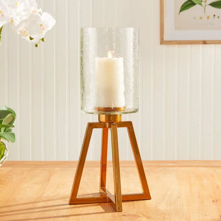 Save Braylen Gold Hammered Glass Tall Hurricane Candle Holder